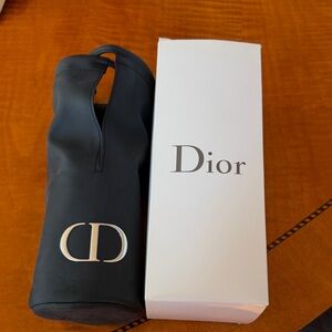 NWT  Dior Black insulated Bottle Holder with silver letters  with White Box